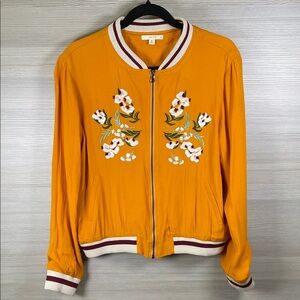 Le Lis Goldenrod Embroidered Floral Bomber Jacket Fully Lined | Medium